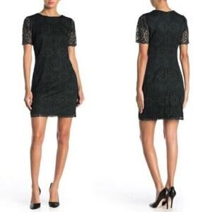NWT Laundry by Shelli Segal Black Short Sleeve Lace Overlay Lined Dress Size 16W